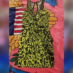 Green leopard mini dress